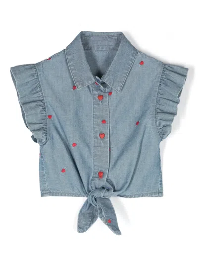 Lapin House Kids' Chambray-hemd Mit Herzstickerei In Blau