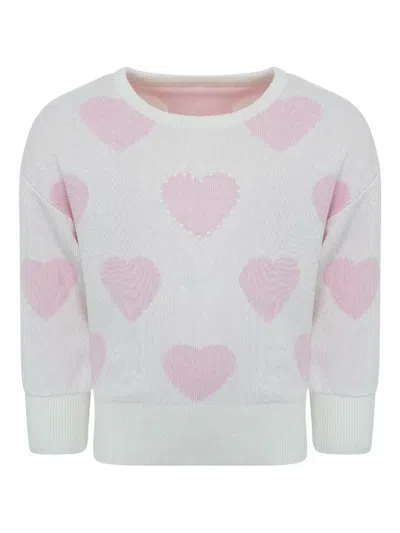 Lapin House Kids' Heart-pattern Pearl-embellished Sweater In White