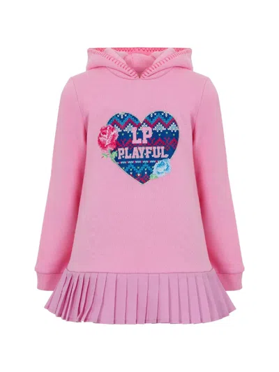 Lapin House Babies' Heart-print Pleated-skirt Dress In Pink