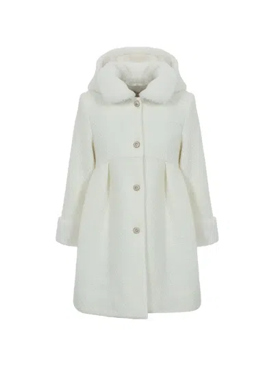 Lapin House Babies' Hooded Bouclé-knit Overcoat In White