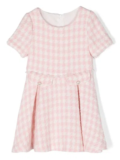 Lapin House Kids' Houndstooth-pattern Flared Dress In Pink