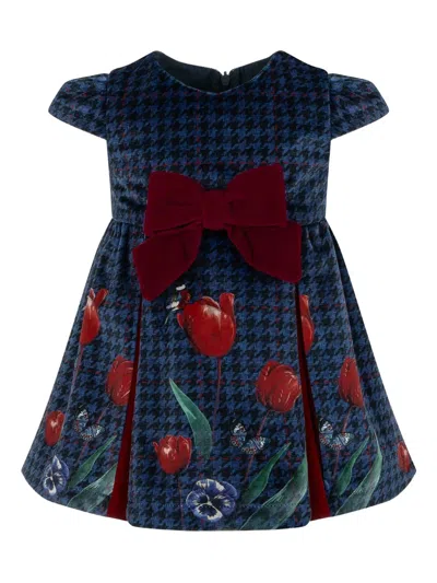 Lapin House Kids' Houndstooth-print Bow Dress In Blue
