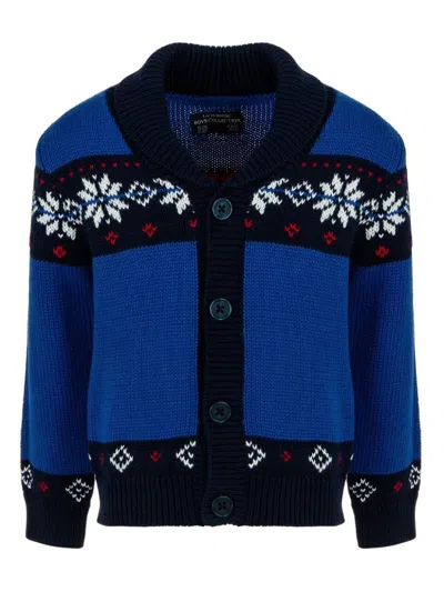 Lapin House Kids' Intarsia-knit Cotton Cardigan In Blue