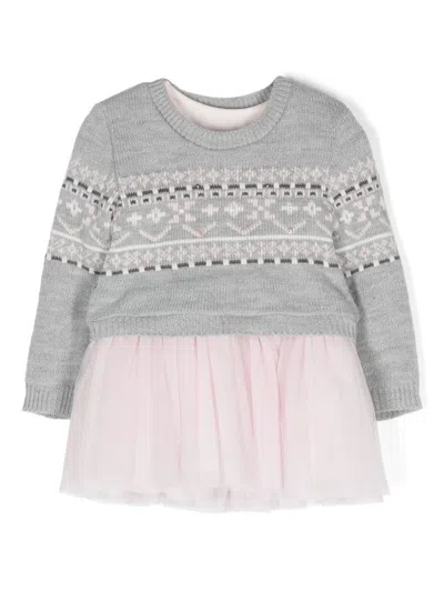 Lapin House Kids' Intarsia-knit Jumper And Dress Set In Pink