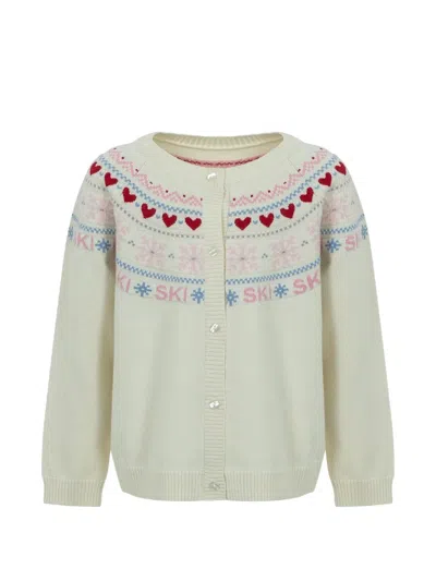 Lapin House Babies' Intarsia-knit Button-up Cardigan In White