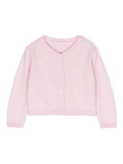 Lapin House Babies' Knitted Cotton Cardigan In Pink