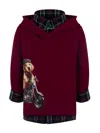 Lapin House Layered-design Dog-print Hoodie In 红色