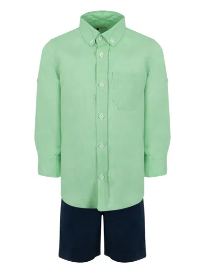 Lapin House Babies' Linen Shirt And Shorts Set In Blue