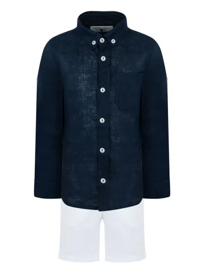 Lapin House Kids' Linen Shirt And Shorts Set In Blue