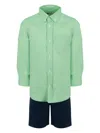 Lapin House Linen Shirt And Shorts Set In Green