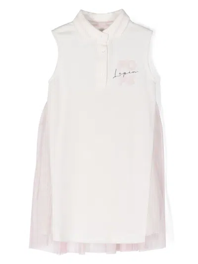 Lapin House Kids' Logo-print Tulle-overlay Dress In White