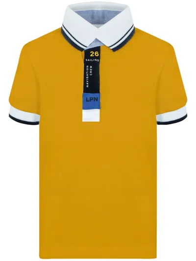 Lapin House Kids' Logo-tape Cotton Polo Shirt In Yellow
