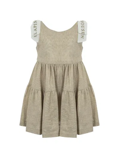 Lapin House Kids' Logo-tape Tiered Dress In Brown
