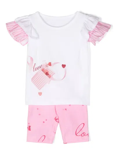 Lapin House Kids' Love-print Cotton Shorts Set In Pink
