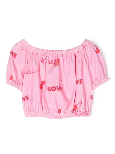 Lapin House Kids' Love-print Stretch-cotton Blouse In Pink