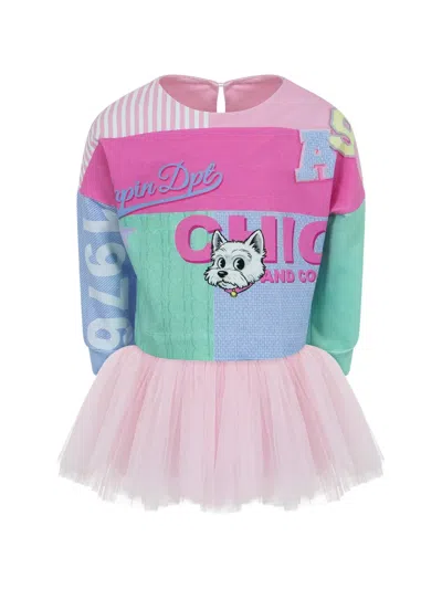 Lapin House Babies' Patchwork-effect Tulle-skirt Dress In Pink