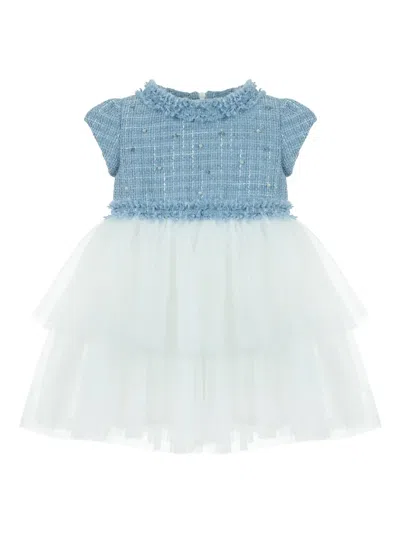 Lapin House Kids' Pearl-detail Tweed Dress In 白色