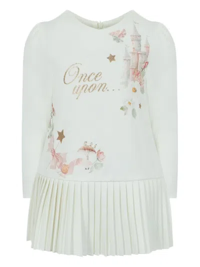 Lapin House Kids' Pleated-panel Floral-print Dress In White