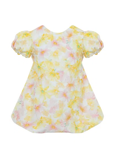 Lapin House Kids' Puff-sleeve Floral Dress In White
