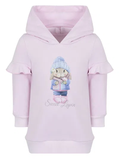Lapin House Babies' Rabbit Print Peplum Sleeve Pullover Dress In Pink