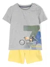 Lapin House Racing-print Cotton-blend Shorts Set In Grey