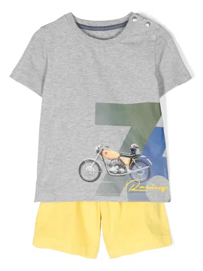 Lapin House Kids' Racing-print Cotton-blend Shorts Set In Grey