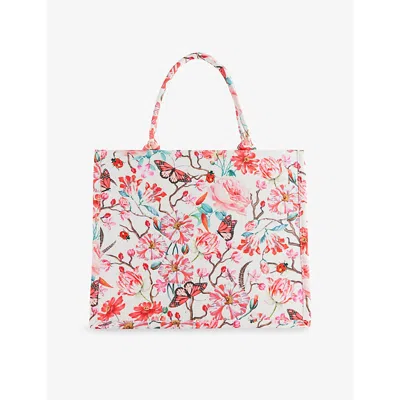 Lapin House Kids' Red Floral  X Mary Katrantzou Botanical-print Canvas Bag In White