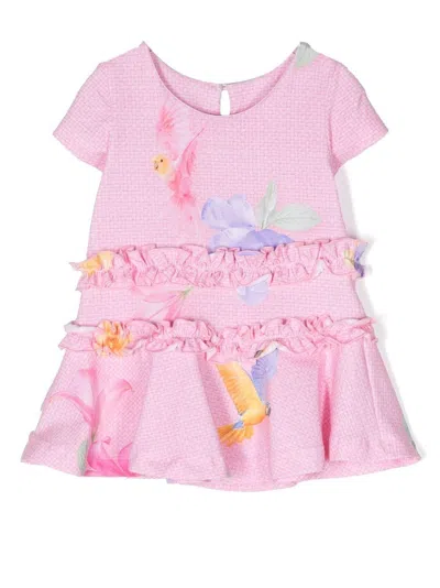 Lapin House Babies' Ruffle-detail Graphic Print Dress In Pink