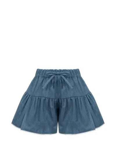 Lapin House Kids' Ruffled Cotton Shorts In Blue