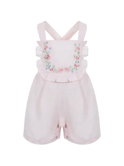 Lapin House Babies' Ruffled Floral Dungarees In Pink
