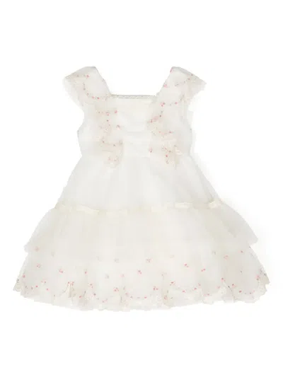 Lapin House Kids' Ruffled Floral-embroidered Dress In White