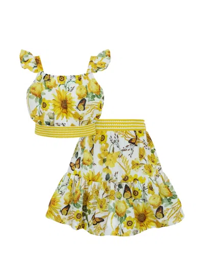 Lapin House Kids' Ruffled Floral-print Skirt Set In Yellow