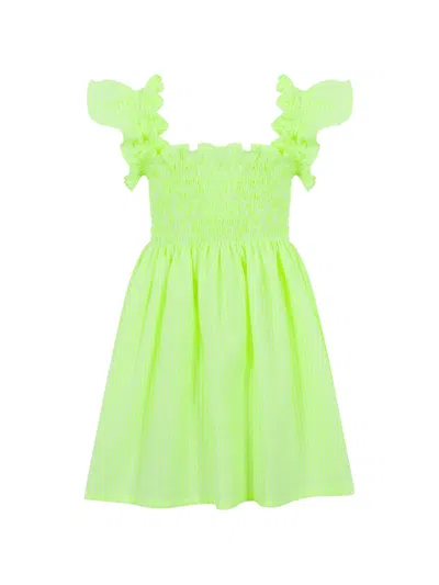 Lapin House Kids' Ruffled Striped Dress In Green