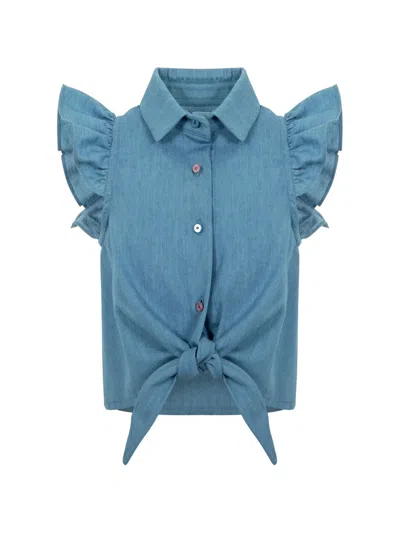 Lapin House Ruffled Tie Shirt In Blue