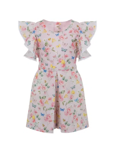 Lapin House Kids' Ruffled-trim Floral-print Playsuit In Pink