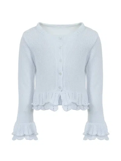 Lapin House Ruffled-trim Button Cotton Cardigan In Blue