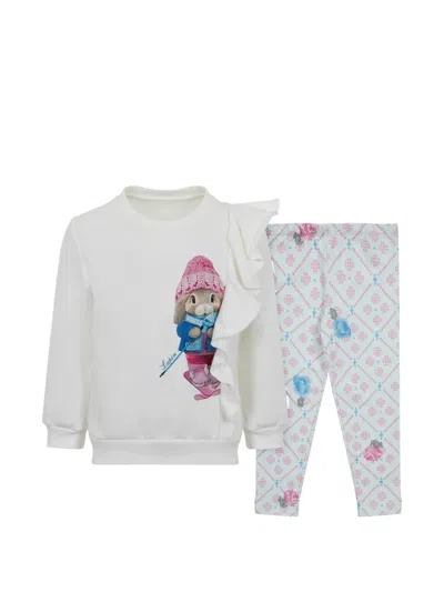 Lapin House Babies' Ruffle-trim Graphic-print Tracksuit Set In White