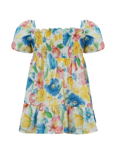 Lapin House Kids' Shirred Floral-print Dress In White