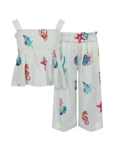 Lapin House Kids' Shirred Sea Life Trousers Set In White