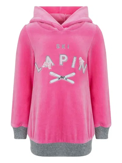 Lapin House Kids' Ski-print Hoodie Dress In Pink