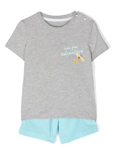 Lapin House Babies' Slogan-print Shorts Set In Grey