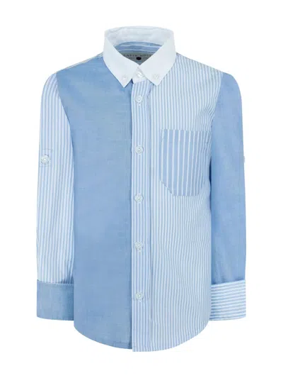 Lapin House Kids' Stripe-panel Cotton Shirt In Blue