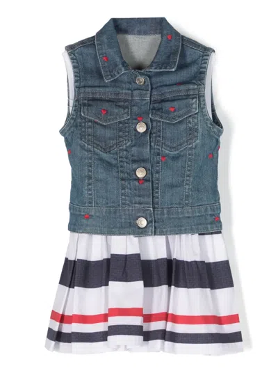 Lapin House Babies' Stripe-pattern Cotton-blend Dress In White