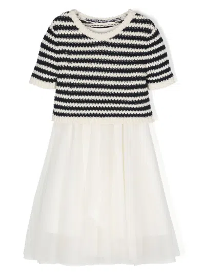 Lapin House Kids' Stripe-print Knitted Layered Dress In White