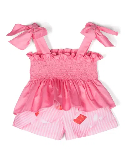 Lapin House Kids' Striped Cotton Shorts Set In Pink