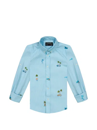 Lapin House Kids' Striped Embroidered Shirt In Blue