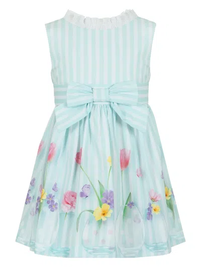 Lapin House Kids' Striped Floral-print Dress In Blue