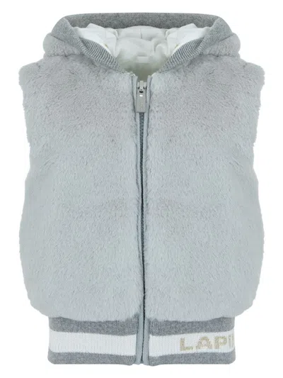 Lapin House Kids' Teddy Bear Ears Hooded Gilet In Grey