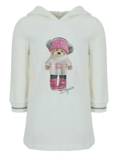 Lapin House Kids' Teddy-print Hooded Dress In Multi