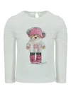 Lapin House Teddy-print Long-sleeved Top In White
